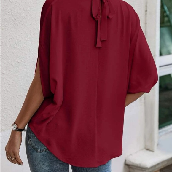 Boho tie back batwing sleeve top burgundy - Picture 3 of 15
